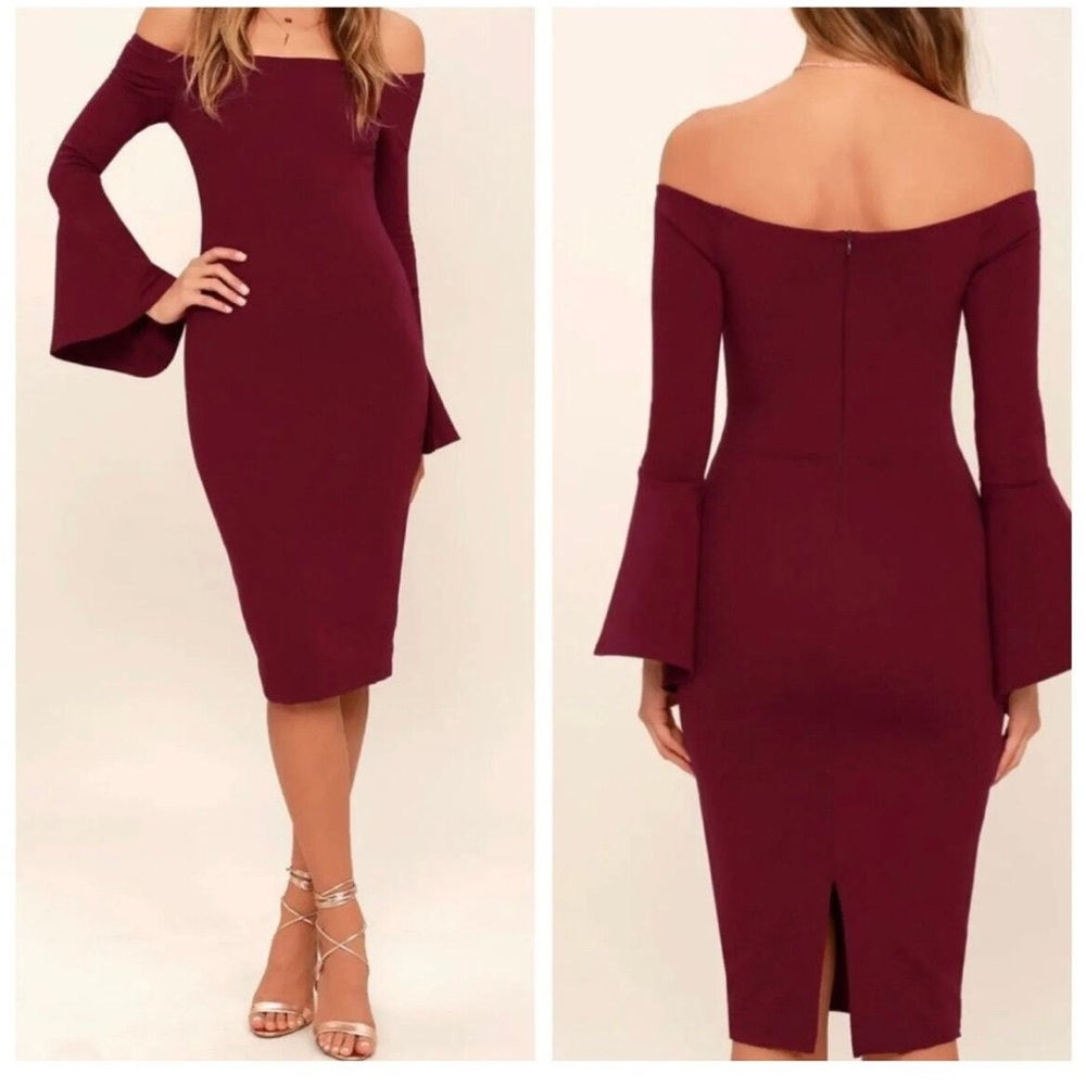 Off-the-Shoulder Burgundy Dress